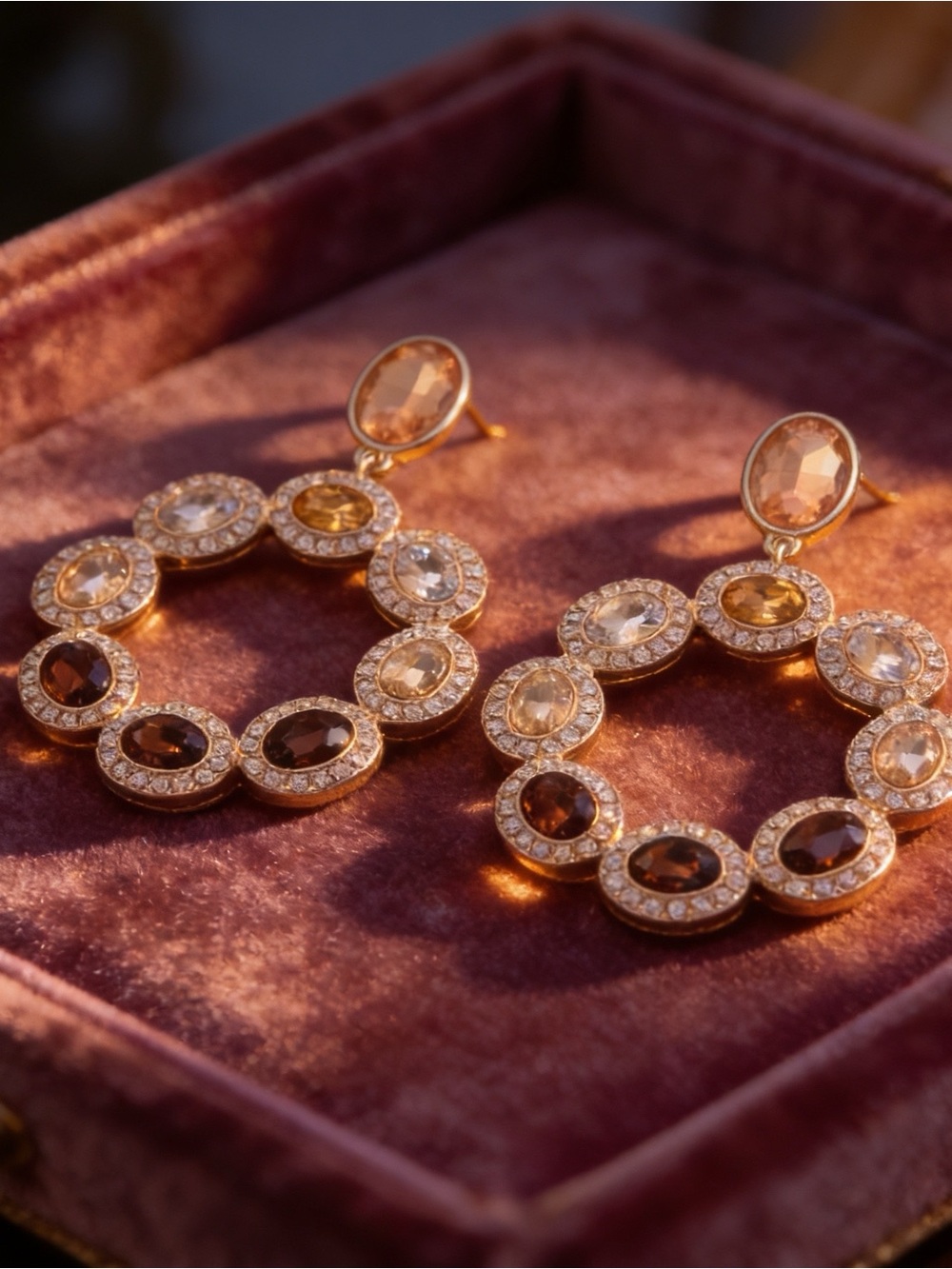 Luxe Finley Brown Ombre Crystal Drop Statement Earrings - Gold-Tone